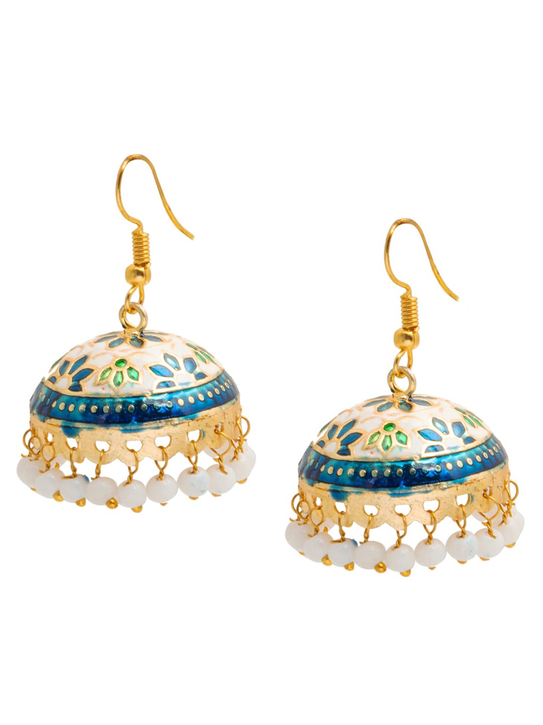 

Shining Jewel - By Shivansh Gold-Plated Dome Shaped Kundan Jhumkas Earrings, Cream