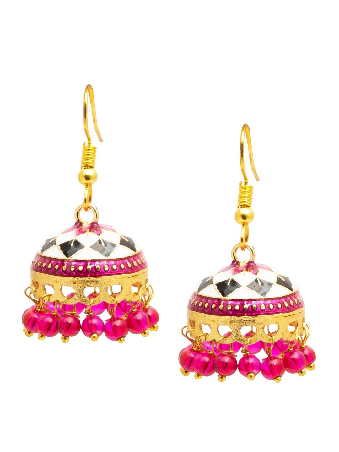 

Shining Jewel - By Shivansh Gold-Plated Dome Shaped Jhumkas Earrings, Pink