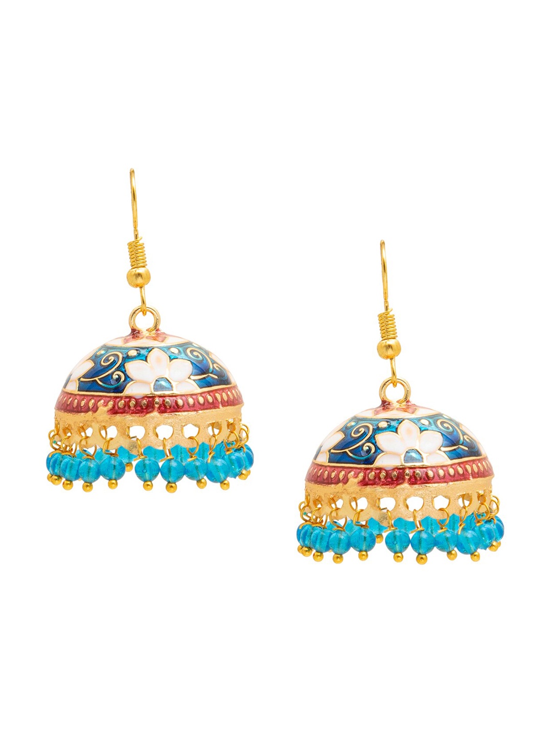 

Shining Jewel - By Shivansh Gold-Plated Dome Shaped Jhumkas Earrings, Blue