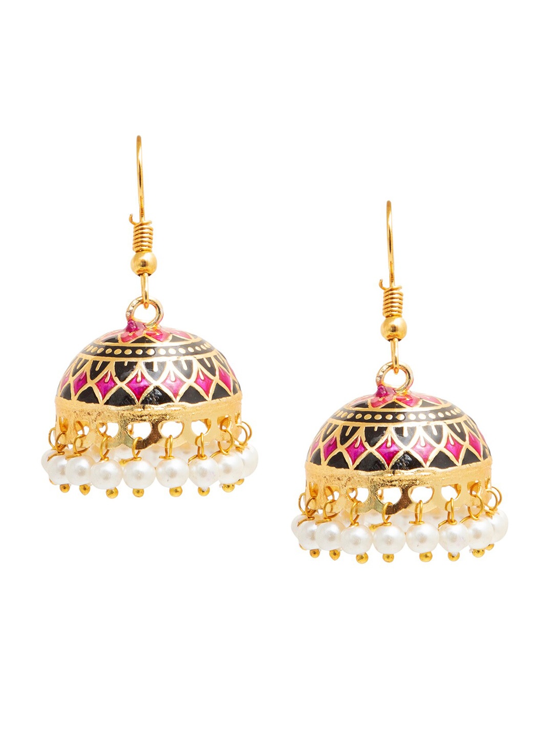 

Shining Jewel - By Shivansh Gold-Plated Dome Shaped Jhumkas Earrings, Pink