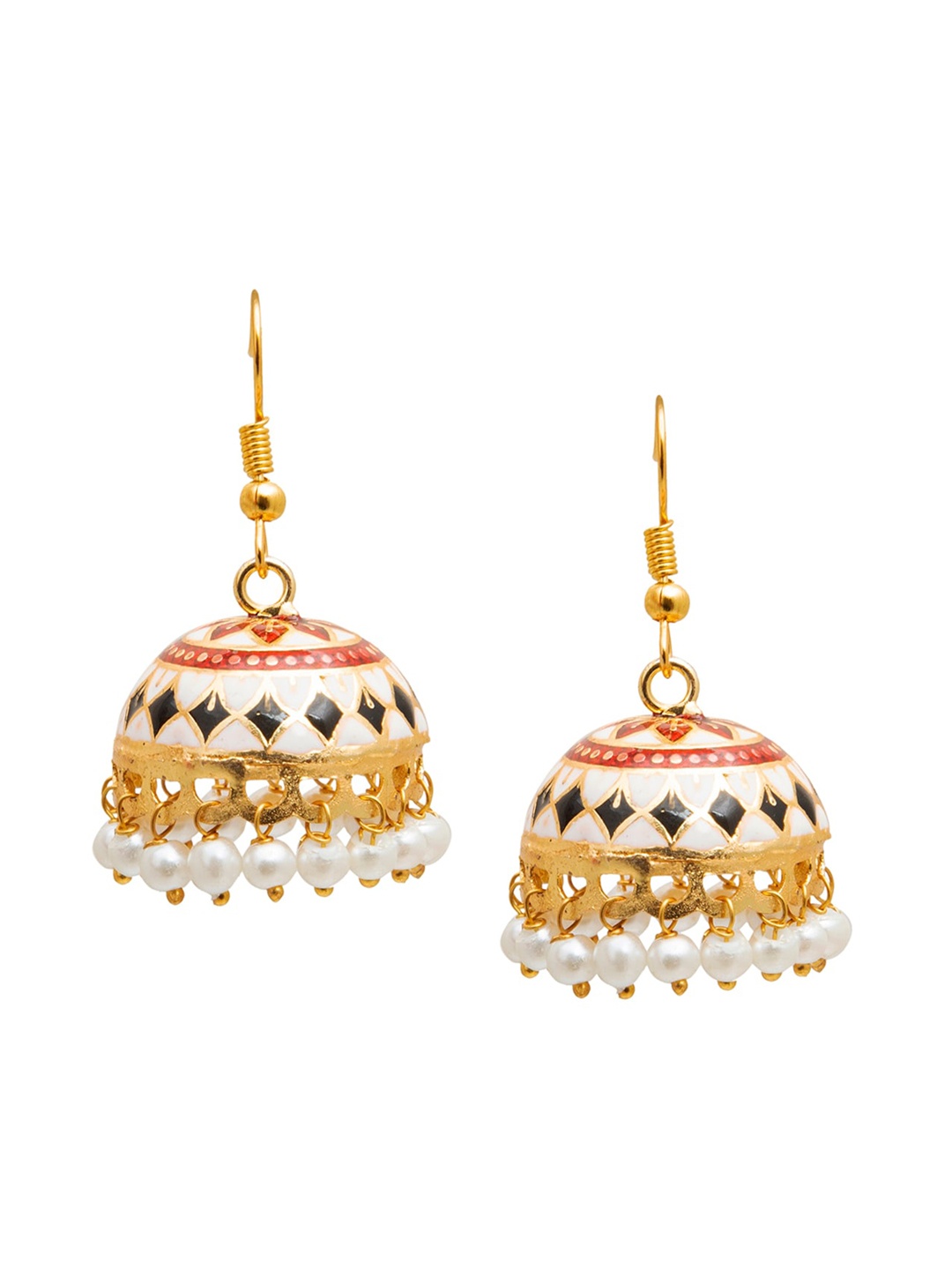 

Shining Jewel - By Shivansh Gold-Plated Dome Shaped Jhumkas Earrings, Off white