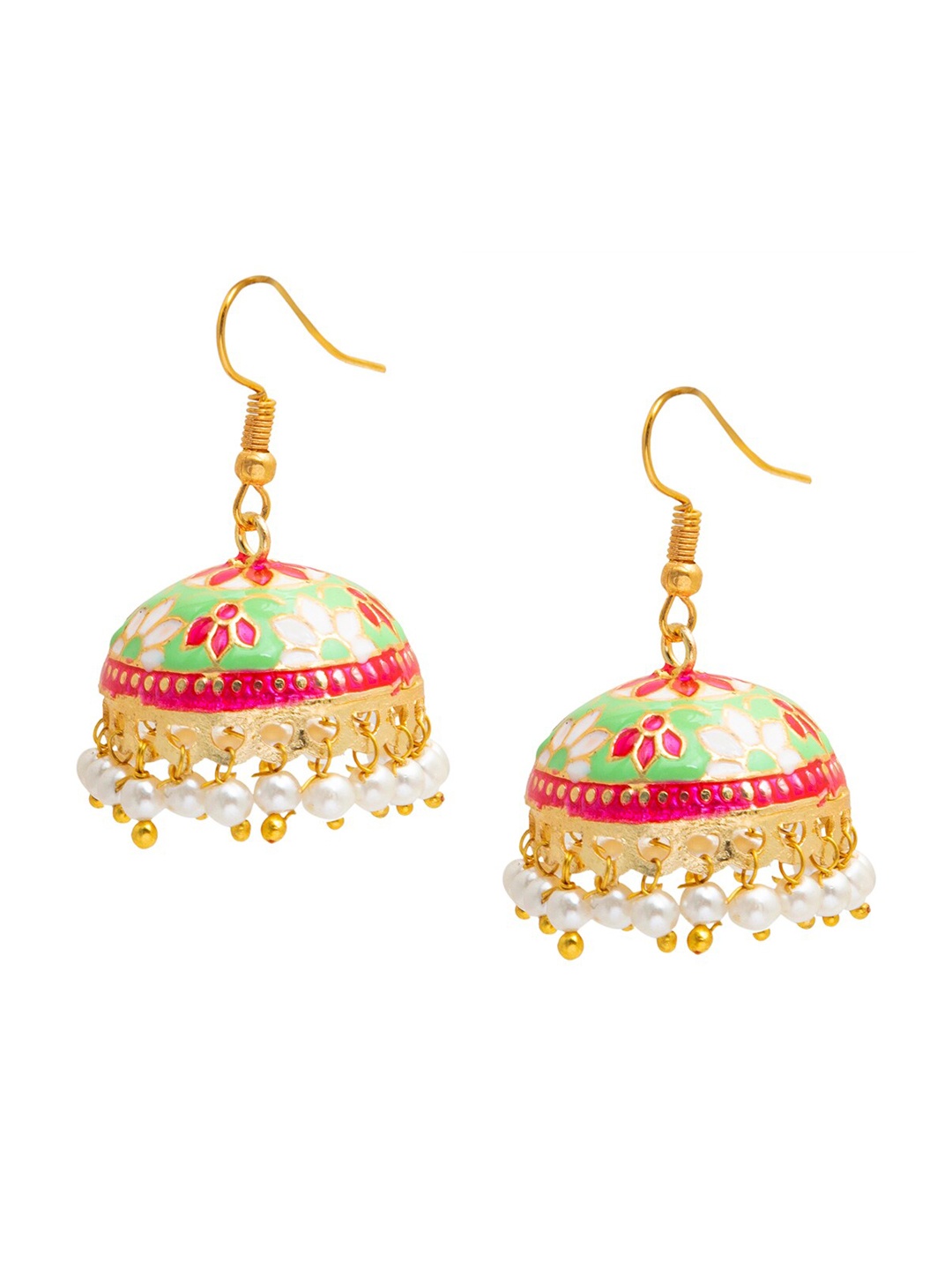 

Shining Jewel - By Shivansh Gold-Plated Dome Shaped Jhumkas Earrings, Green