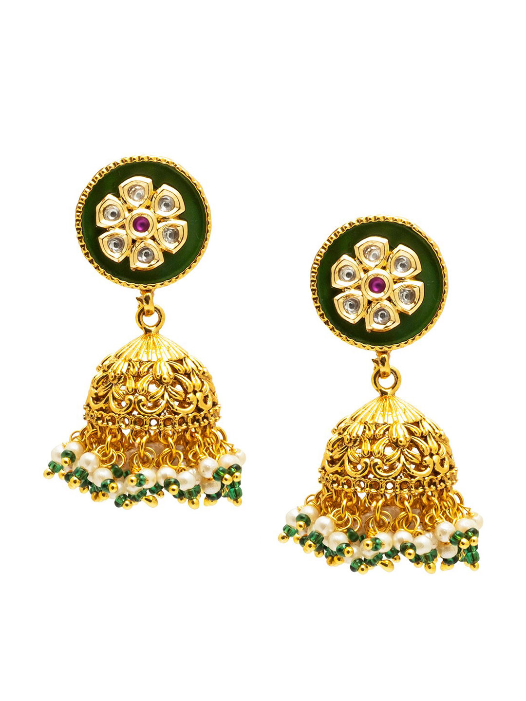 

Shining Jewel - By Shivansh Gold-Plated Contemporary Jhumkas Earrings, Green