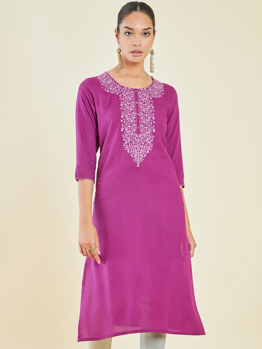 

Soch Purple Floral Embroidered Straight Kurta