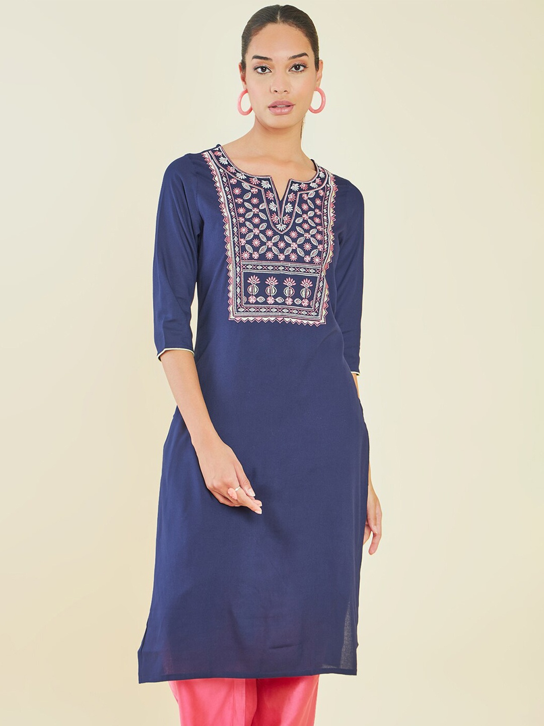 

Soch Ethnic Motifs Yoke Design Thread Work Kurta, Navy blue