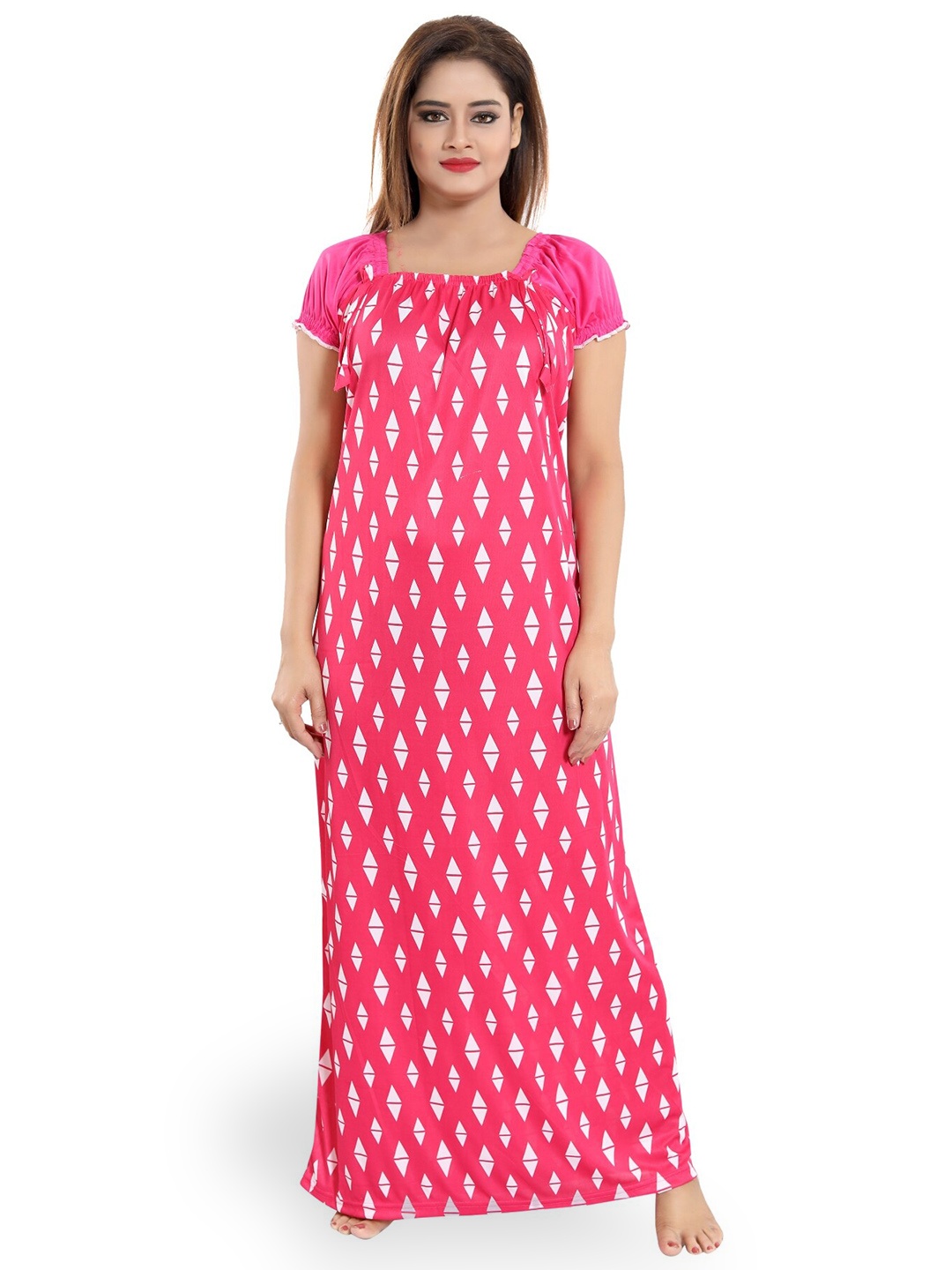 

SHOPPING STATION Geometric Printed Satin Maxi Nightdress, Pink