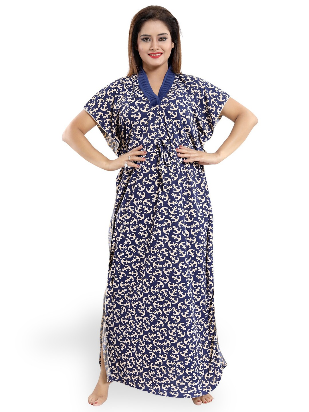 

SHOPPING STATION Conversational Printed Satin Kaftan Maxi Nightdress, Blue
