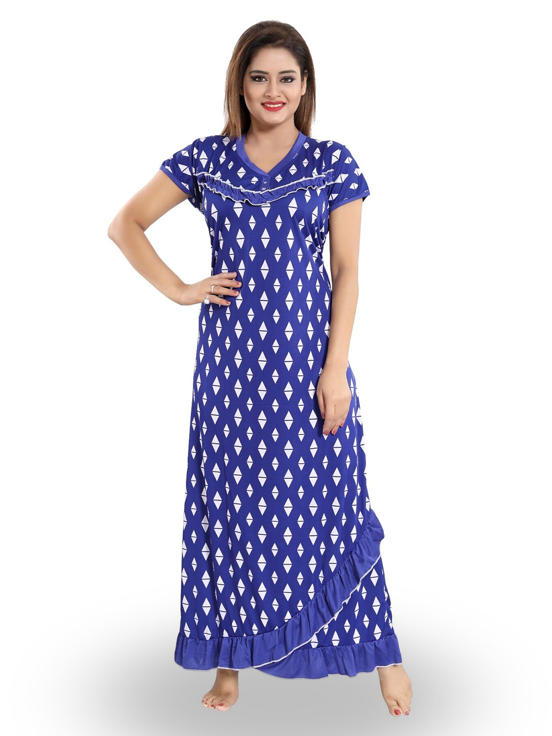 

SHOPPING STATION Geometric Printed Satin Maxi Nightdress, Blue