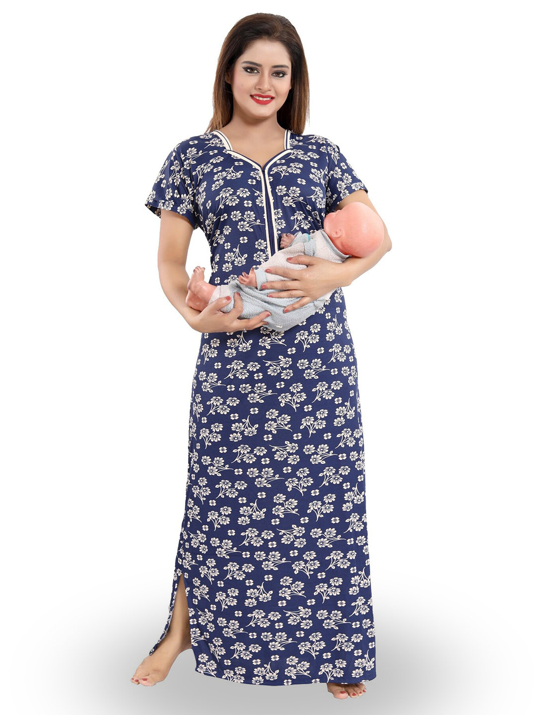 

SHOPPING STATION Floral Printed Satin Maternity Maxi Nightdress, Blue