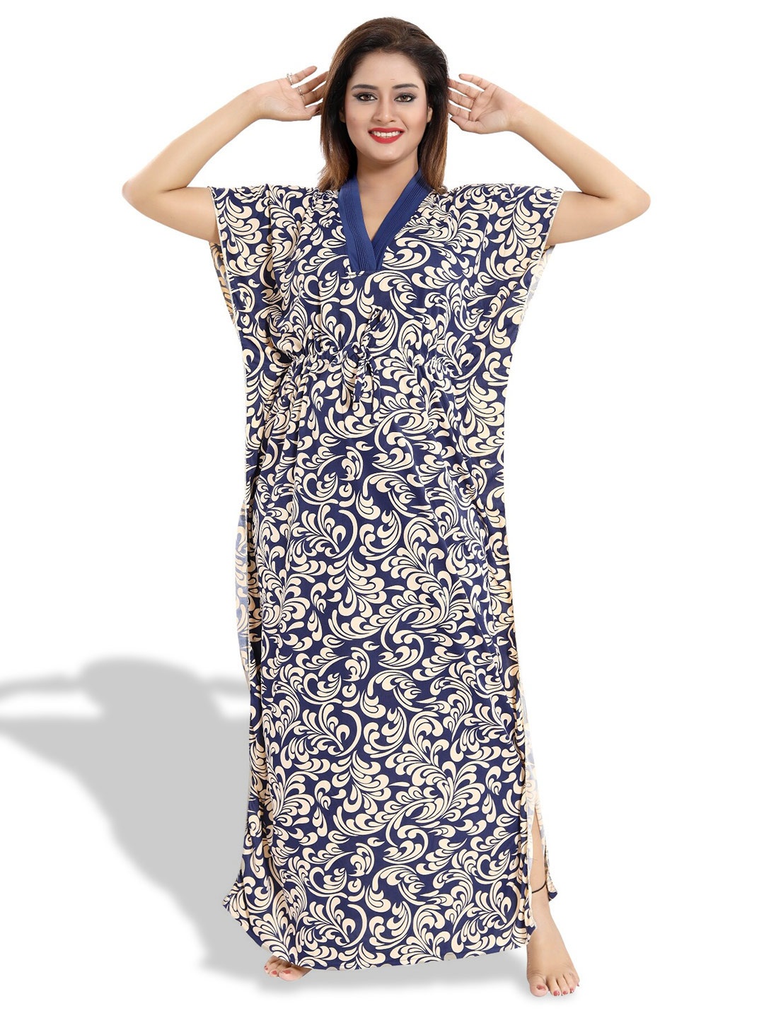 

SHOPPING STATION Floral Printed Satin Kaftan Maxi Nightdress, Blue