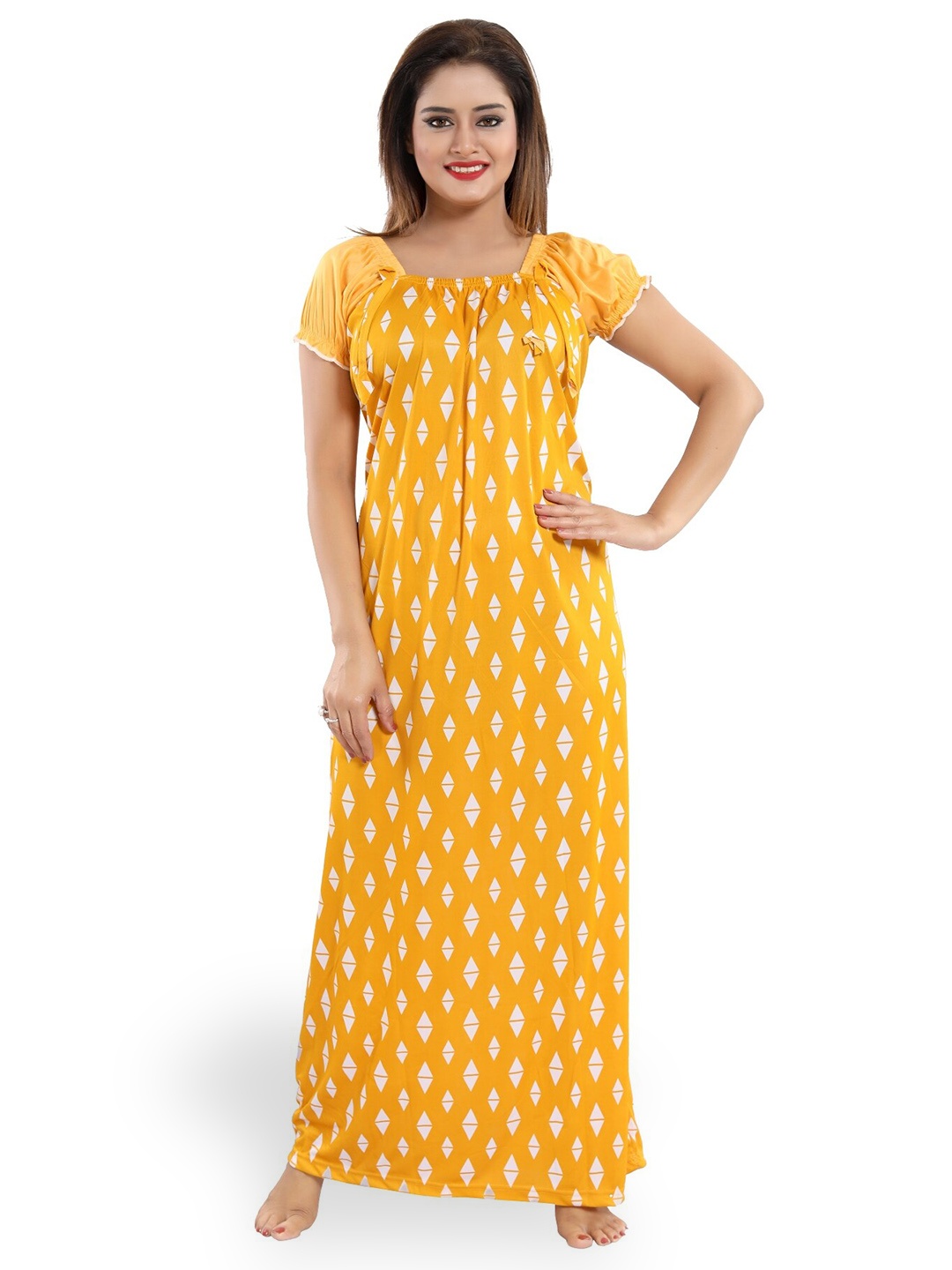 

SHOPPING STATION Geometric Printed Satin Maxi Nightdress, Yellow