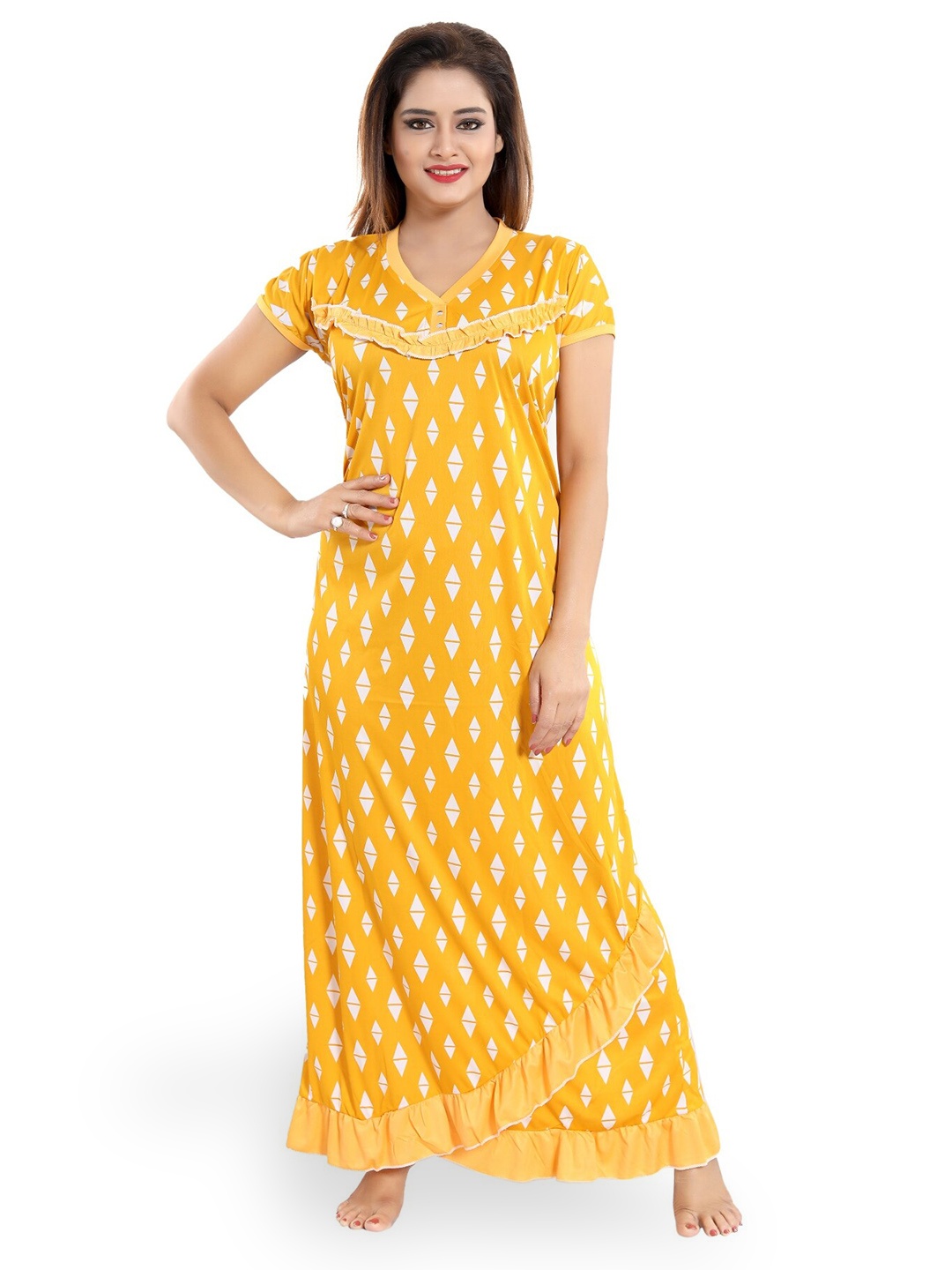 

SHOPPING STATION Geometric Printed Satin Maxi Nightdress, Yellow