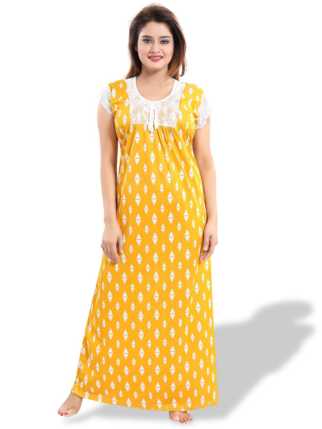 

SHOPPING STATION Geometric Printed Satin Maxi Nightdress, Yellow