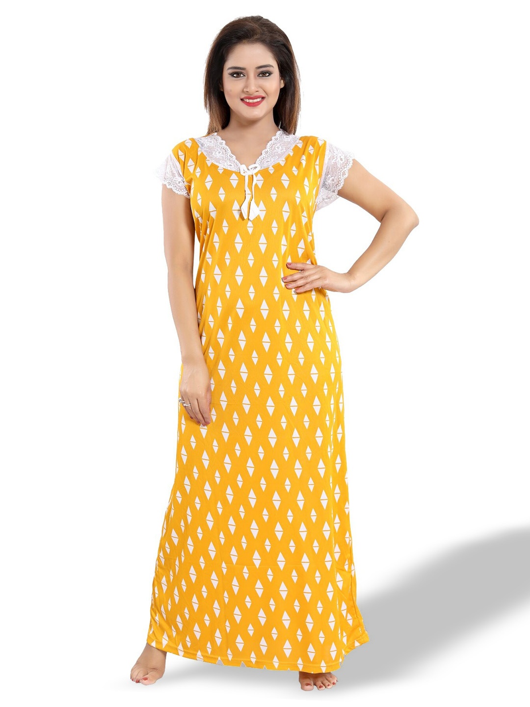 

SHOPPING STATION Geometric Printed Satin Maxi Nightdress, Yellow