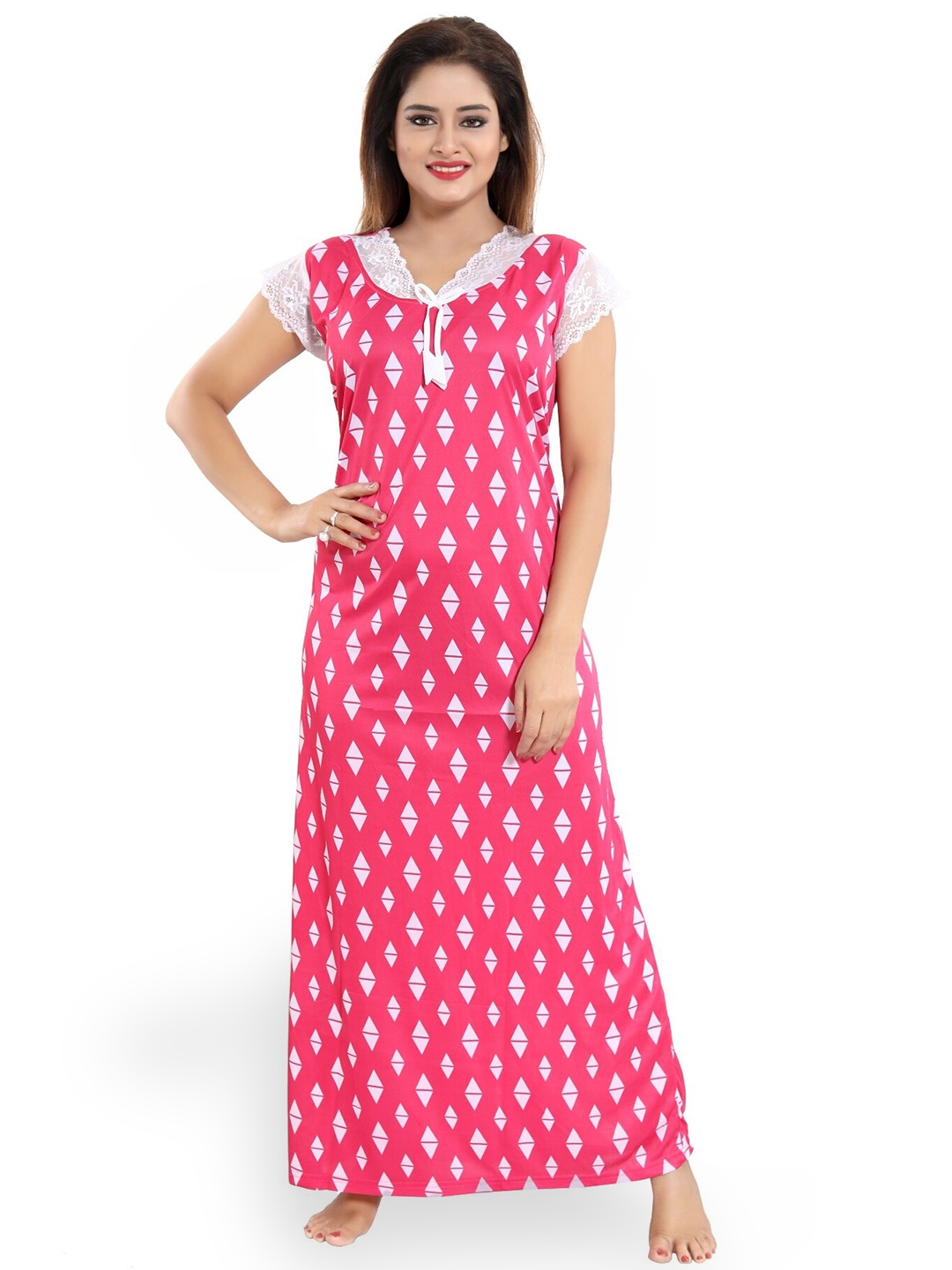 

SHOPPING STATION Geometric Printed Satin Maxi Nightdress, Pink