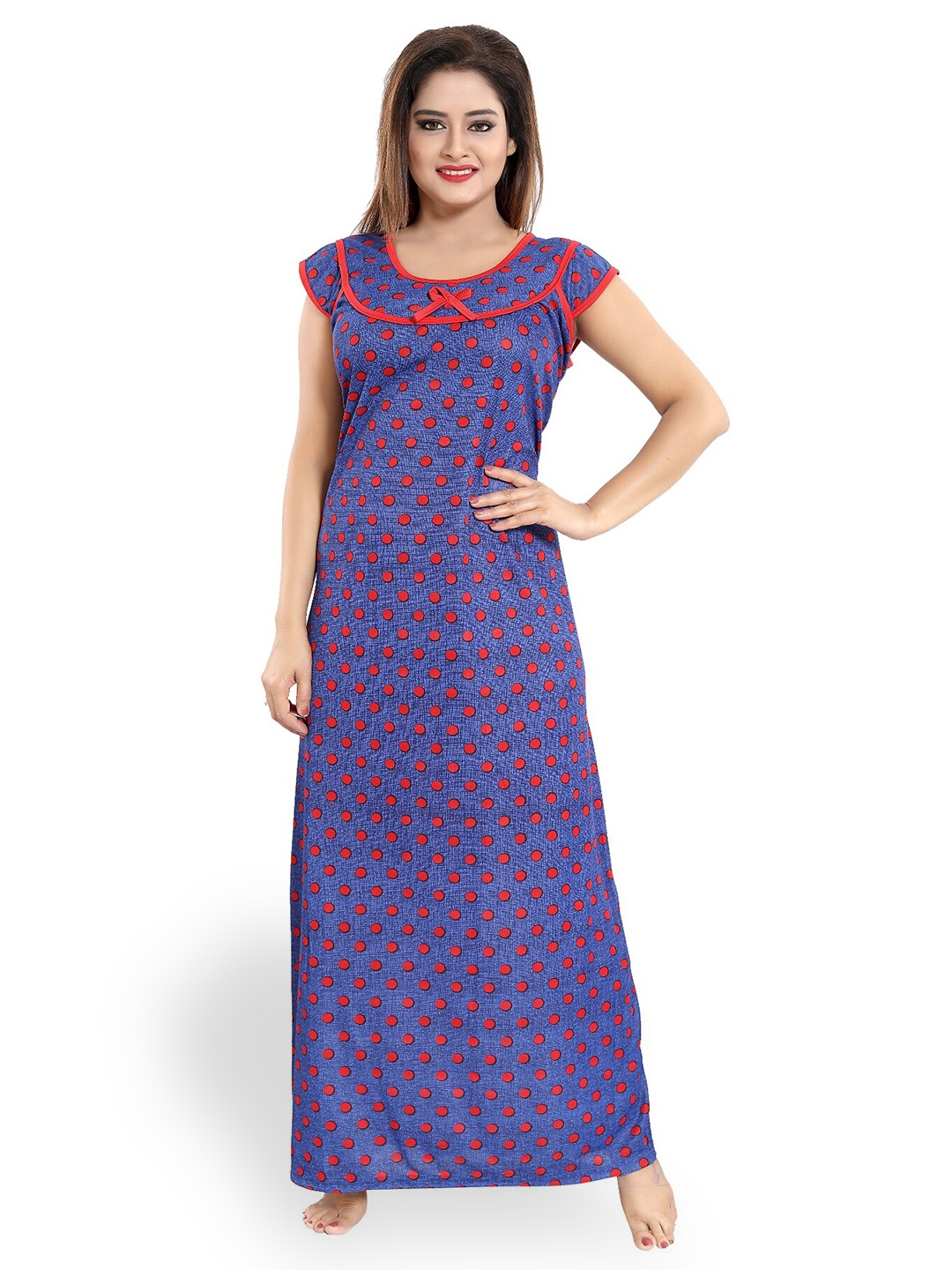 

SHOPPING STATION Polka Dots Printed Satin Maxi Nightdress, Blue
