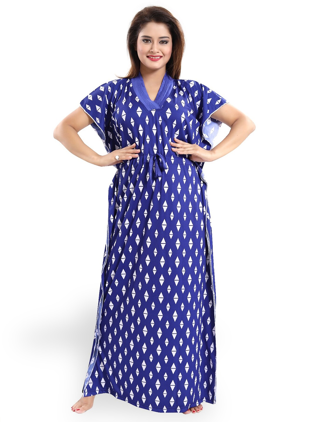 

SHOPPING STATION Geometric Printed Satin Kaftan Maxi Nightdress, Blue