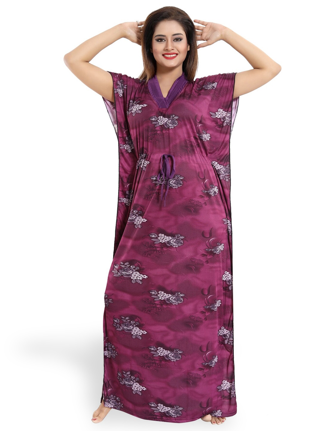 

SHOPPING STATION Floral Printed Satin Maxi Kaftan Nightdress, Purple