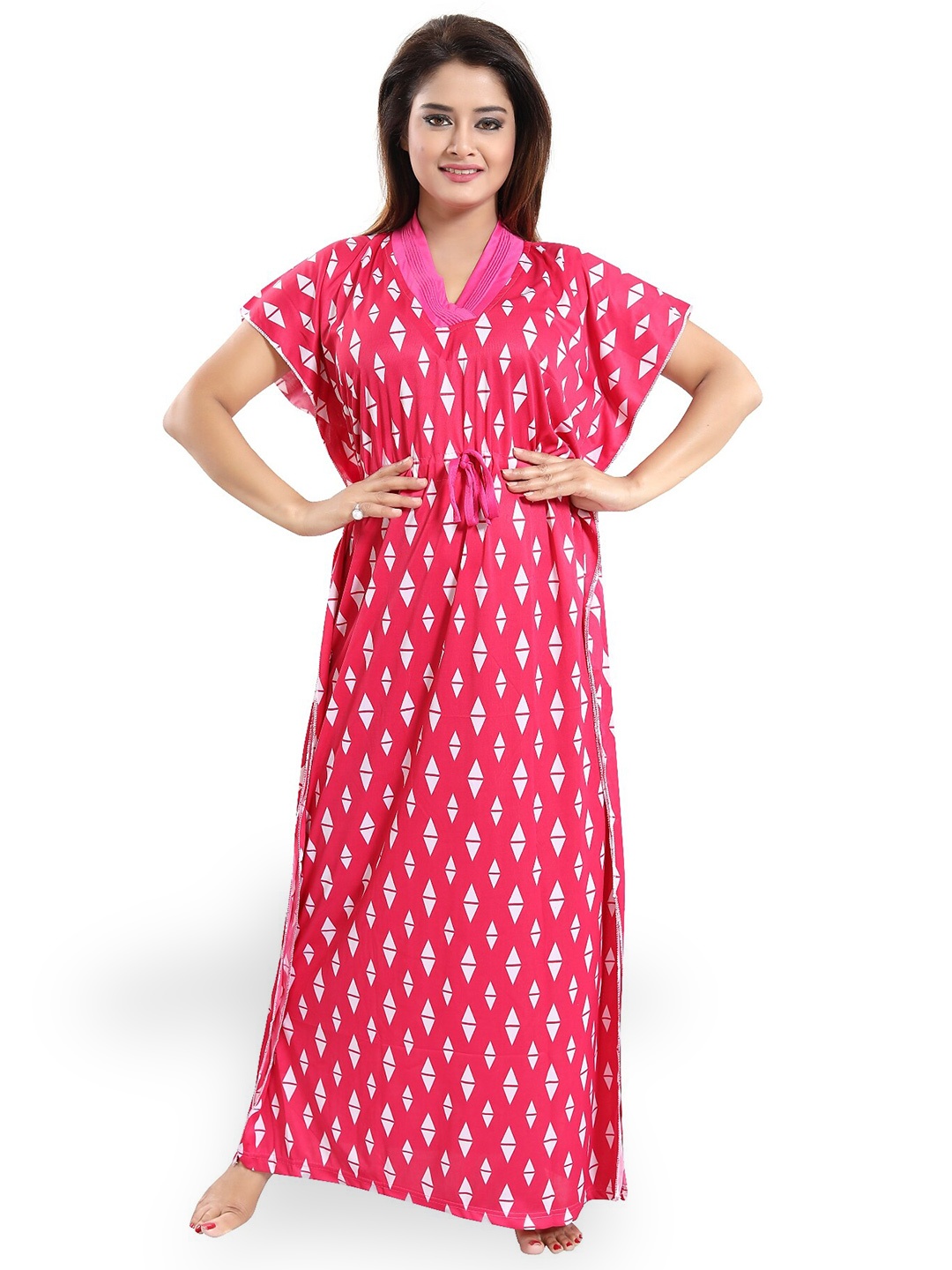 

SHOPPING STATION Geometric Printed Satin Kaftan Maxi Nightdress, Pink