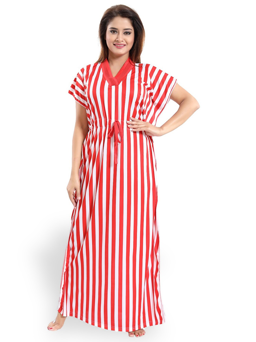 

SHOPPING STATION Striped Satin Kaftan Maxi Nightdress, Red