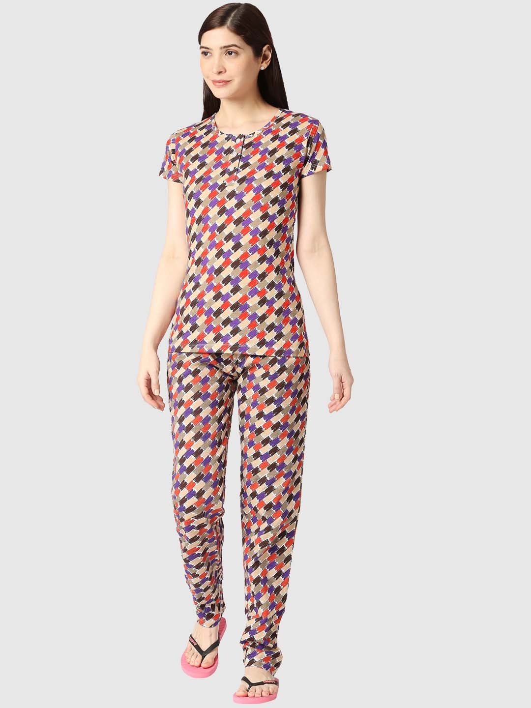 

zebu Conversational Printed Pure Cotton Night Suit, Beige