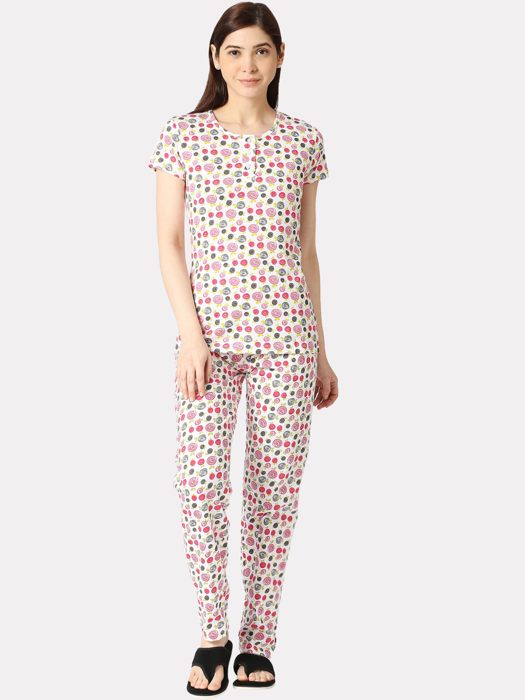 

zebu Conversational Printed Pure Cotton Night Suit, White