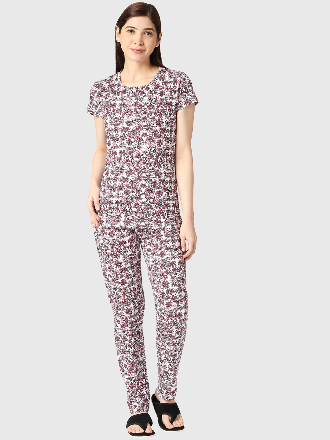 

zebu Abstract Printed Pure Cotton Night Suit, White