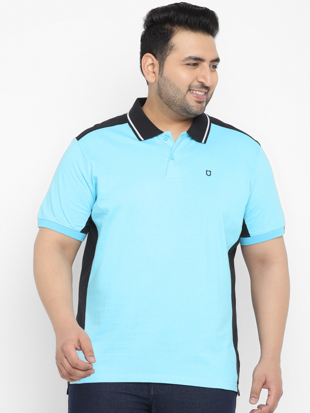 

Urbano Plus Colourblocked Polo Collar Short Sleeves Pure Cotton T-shirt, Blue