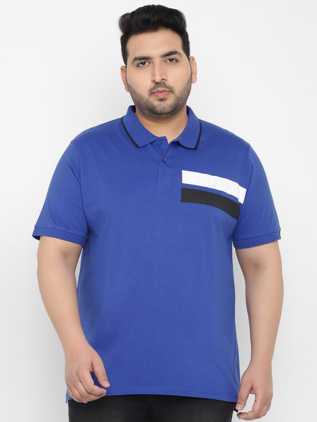 

Urbano Plus Polo Collar Plus Size Pure Cotton T-Shirt, Blue
