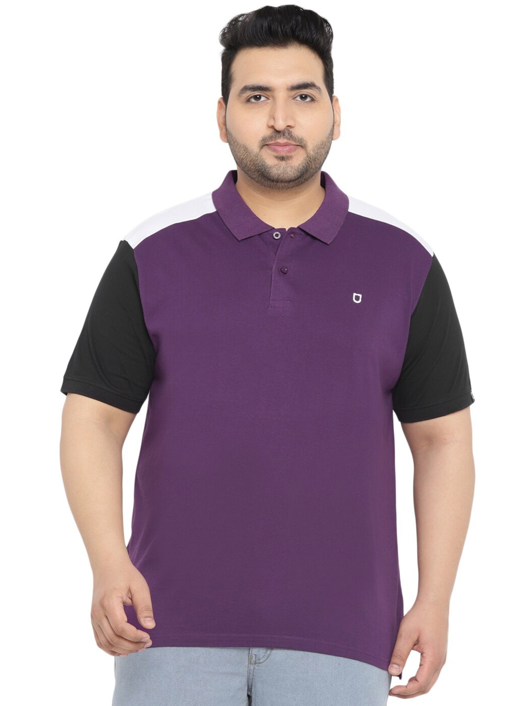 

Urbano Plus Colourblocked Polo Collar Pure Cotton Casual T-Shirt, Purple
