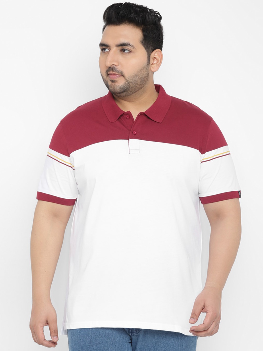 

Urbano Plus Colourblocked Polo Collar Pure Cotton T-Shirt, White