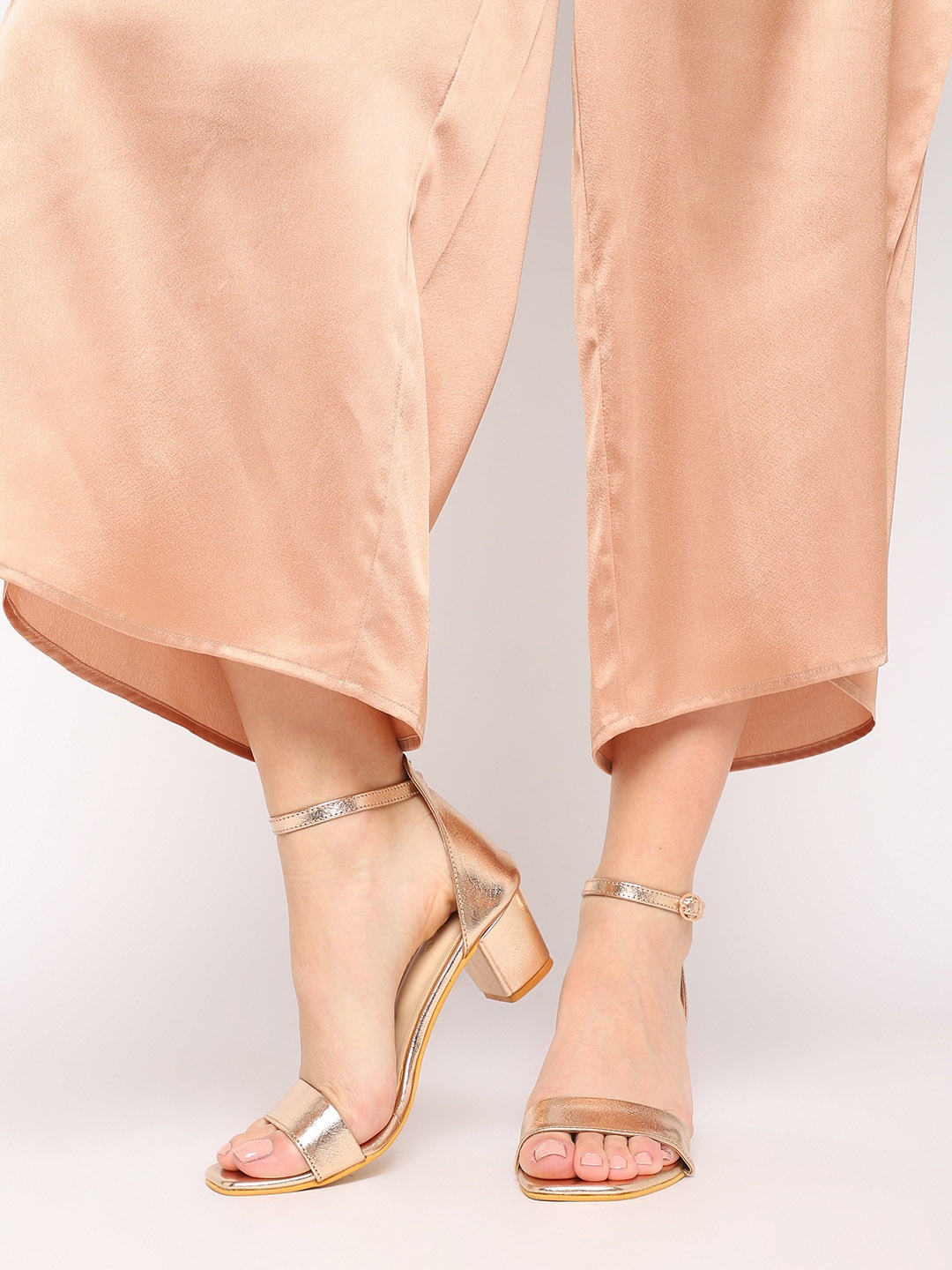 

Marc Loire Textured Ankle Looped Block Heels, Gold