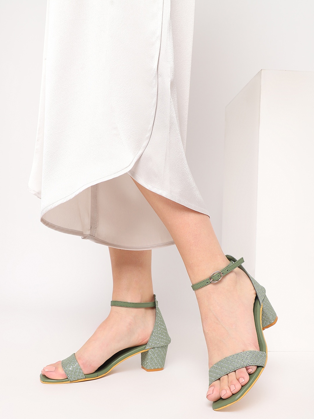 

Marc Loire Embellished Block Heels With Ankle Loop, Olive