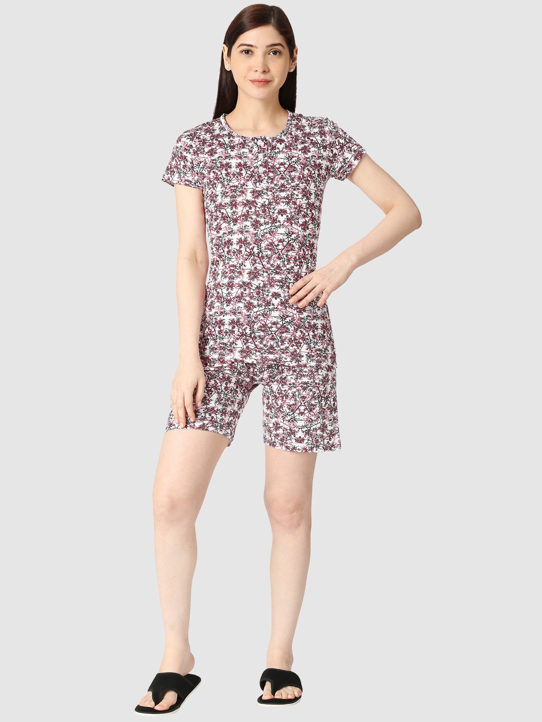 

zebu Floral Printed Pure Cotton Night Suit, Rose