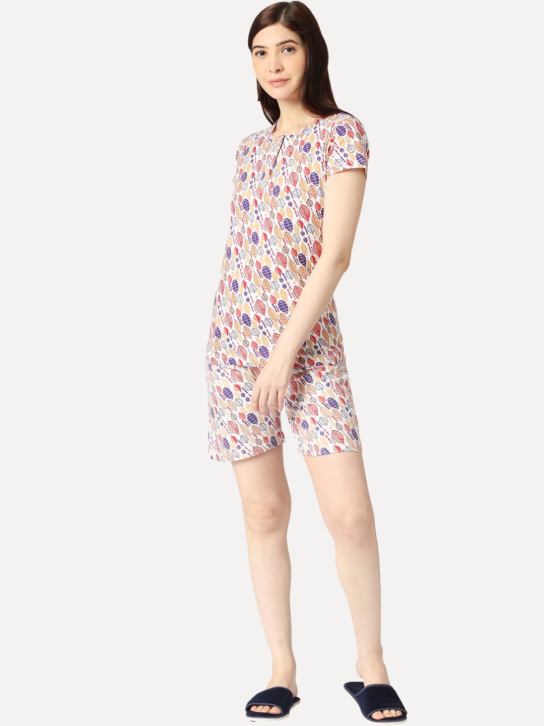 

zebu Floral Printed Pure Cotton Night Suit, Purple