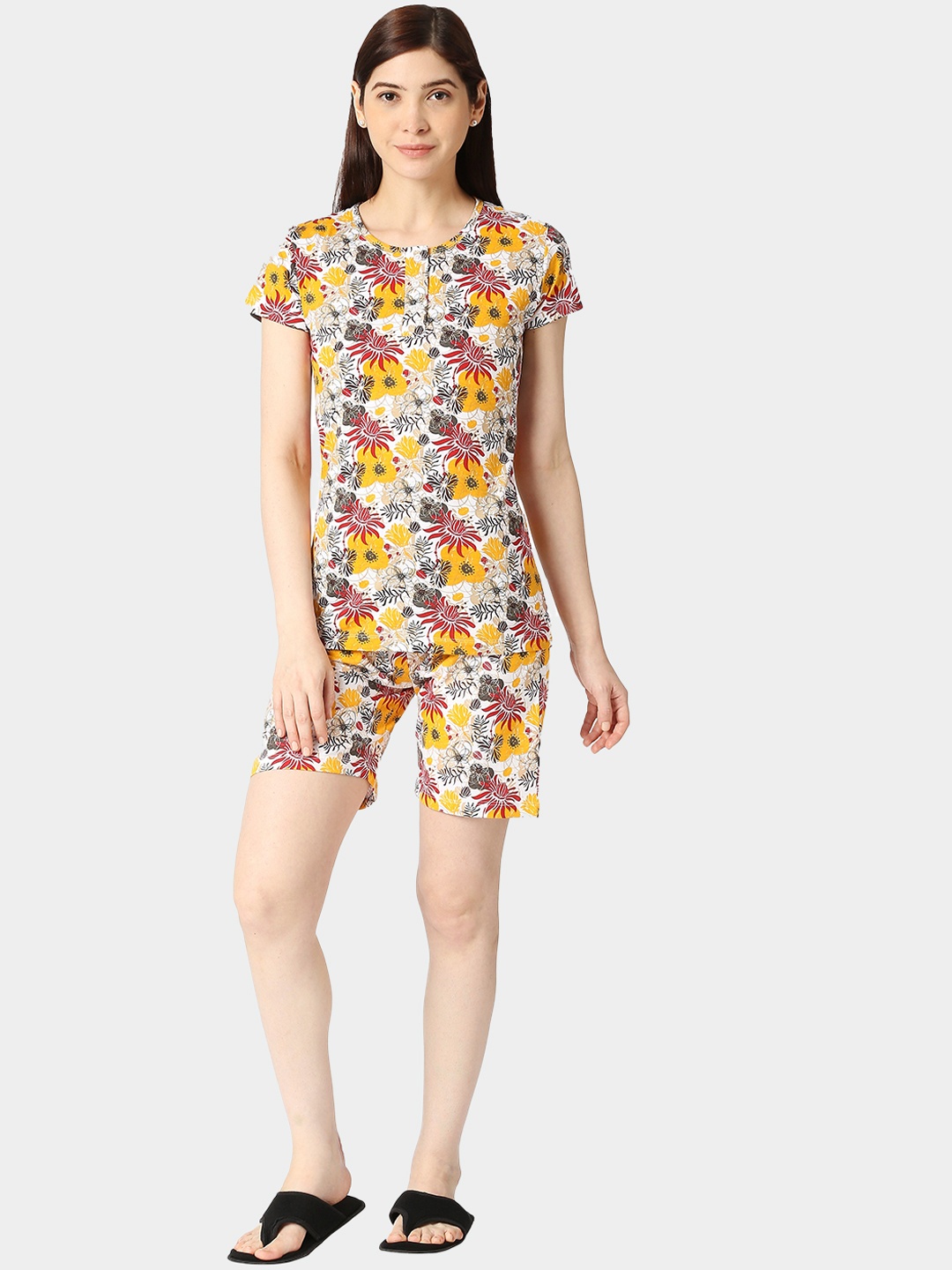 

zebu Floral Printed Pure Cotton Night Suit, White