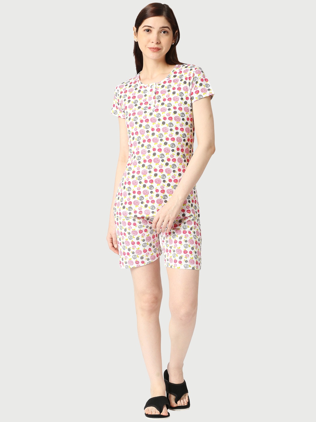

zebu Floral Printed Pure Cotton Night Suit, Pink