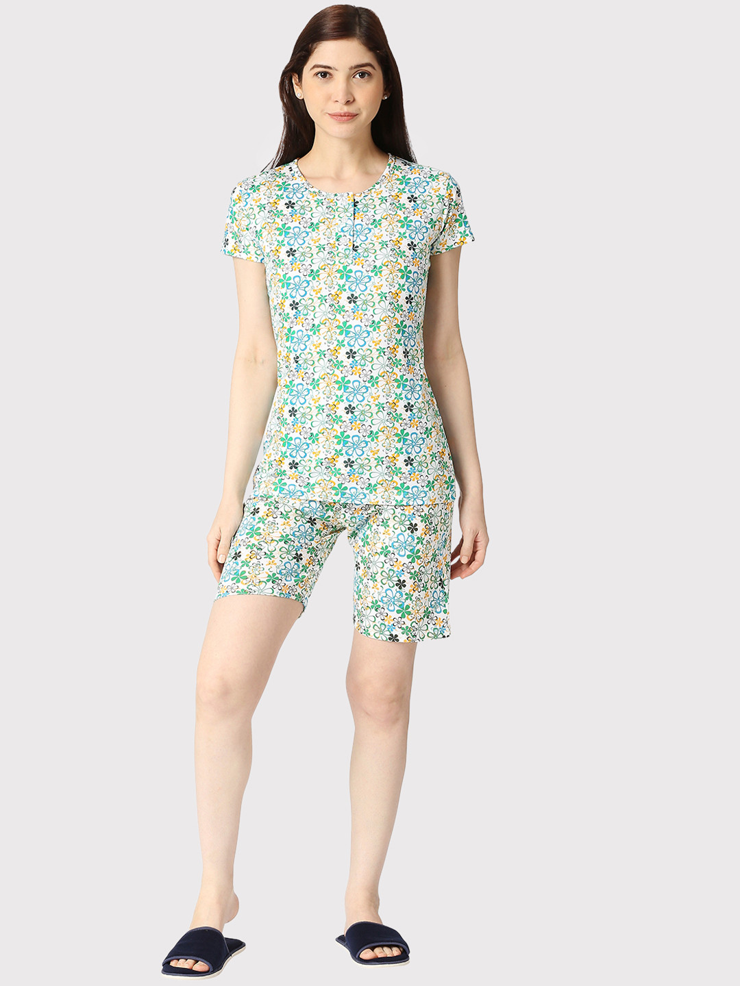 

zebu Floral Printed Pure Cotton Night Suit, White