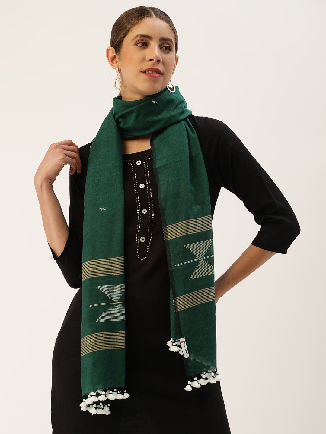 

ArtEastri Women Woven Design Pure Cotton Stole, Green