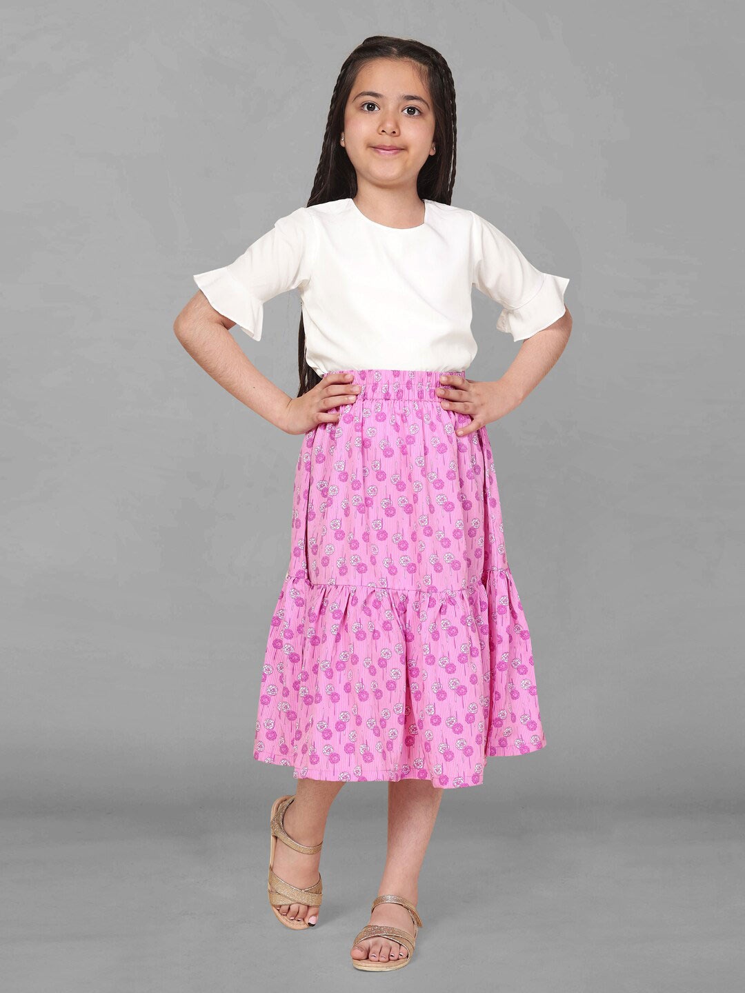

FASHION DREAM Girls Printed Skirt With Top, White