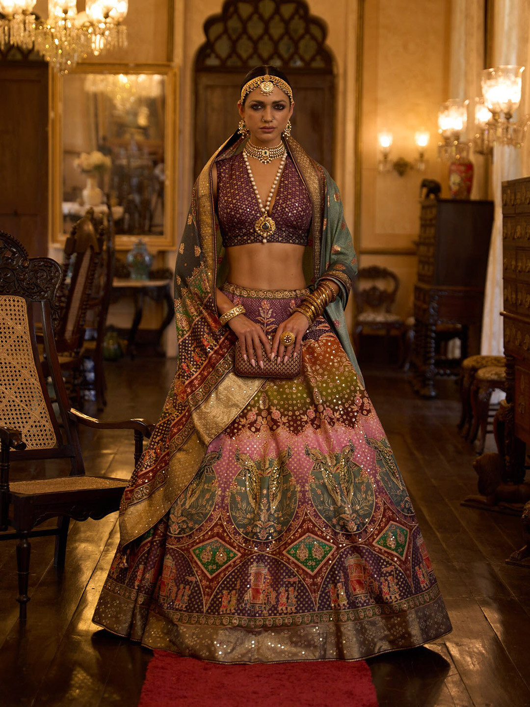 

Phenav Embroidered Ready to Wear Lehenga & Blouse With Dupatta, Green