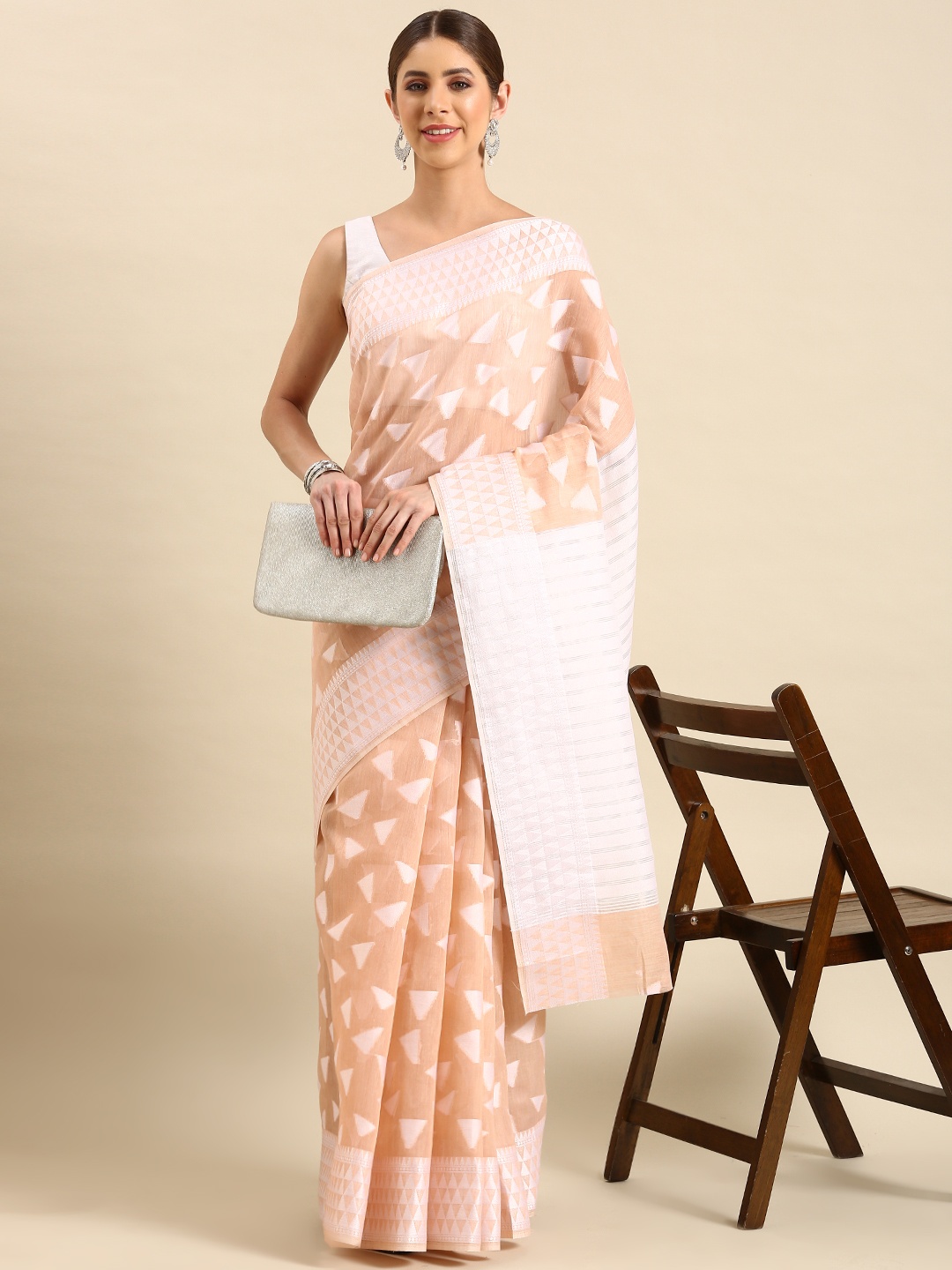

SHANVIKA Woven Design Chanderi Saree, Peach