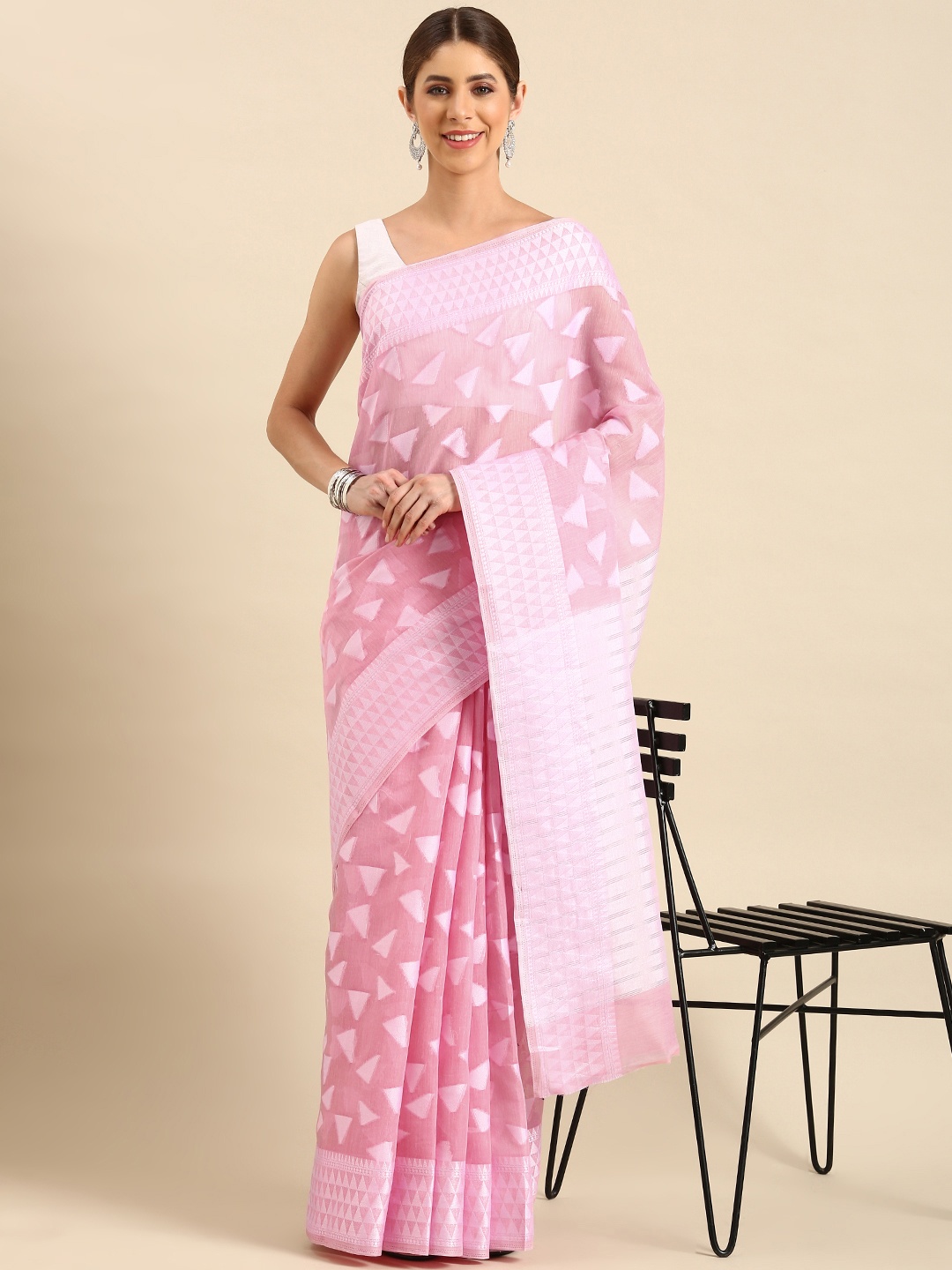 

SHANVIKA Woven Design Chanderi Saree, Pink
