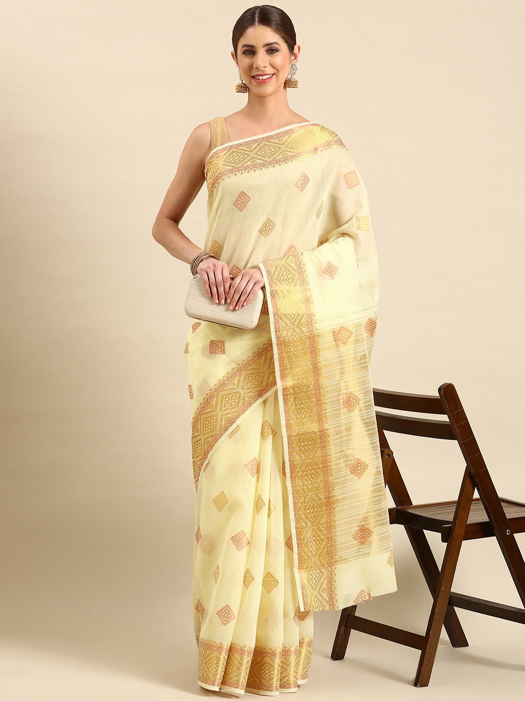 

SHANVIKA Woven Design Zari Chanderi Saree, Yellow