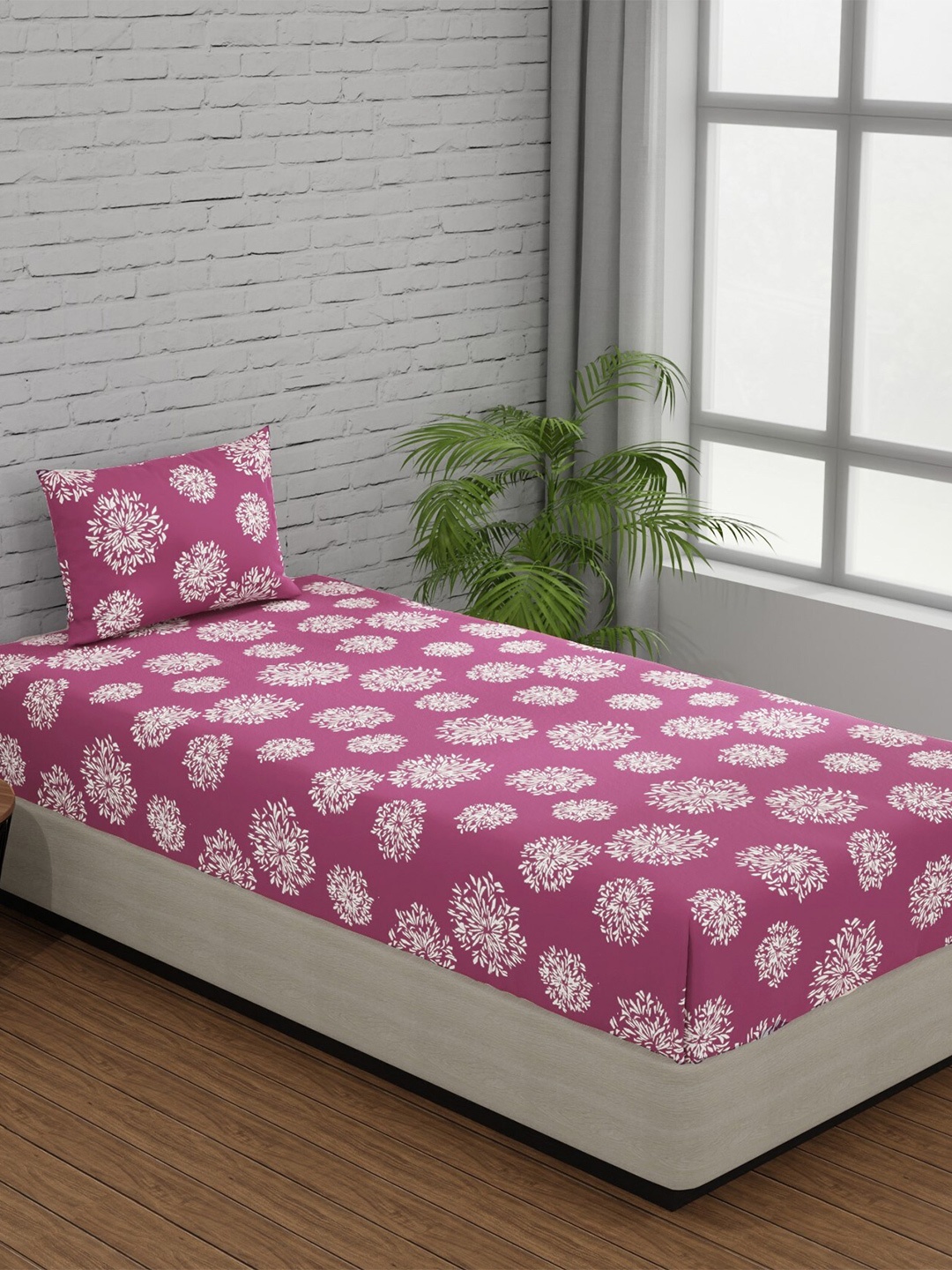 

Huesland Comfort Mauve & White Printed 144 TC Cotton Single Bedsheet & 1 Pillow Cover