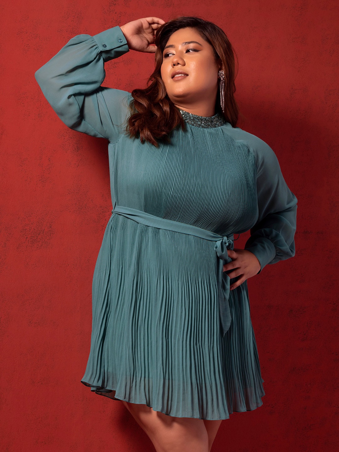 

FabAlley Curve Plus Size Georgette Fit & Flare Dress, Blue