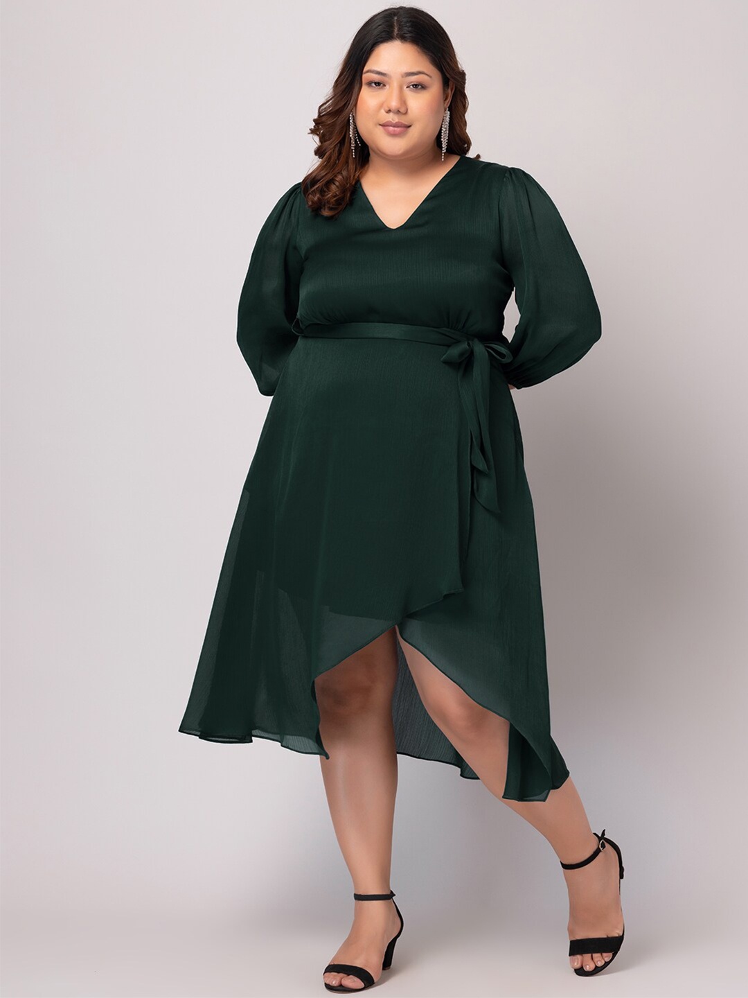 

FabAlley Curve Plus Size Georgette A-Line Midi Dress, Green