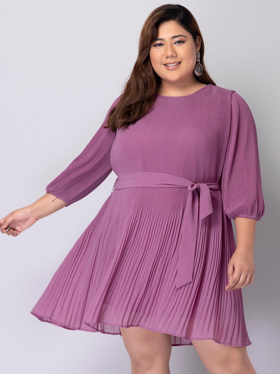 

FabAlley Curve Plus Size Georgette Fit & Flare Dress, Pink