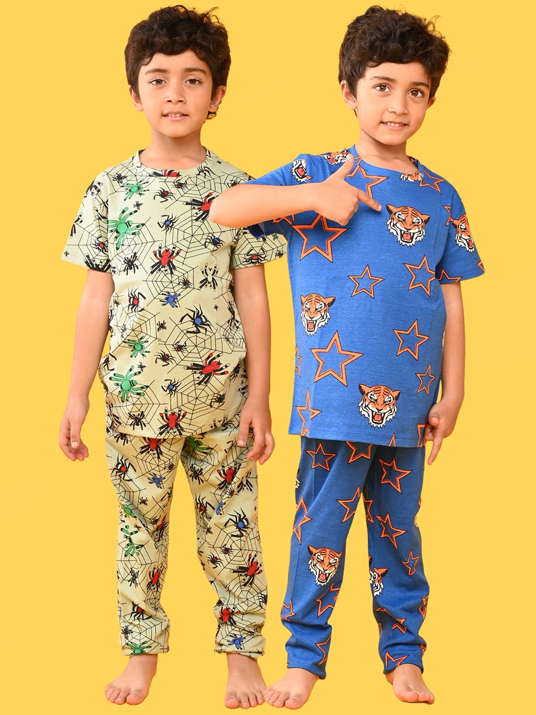 

Anthrilo Boys Pack Of 2 Conversational Printed Pure Cotton Night Suit, Blue