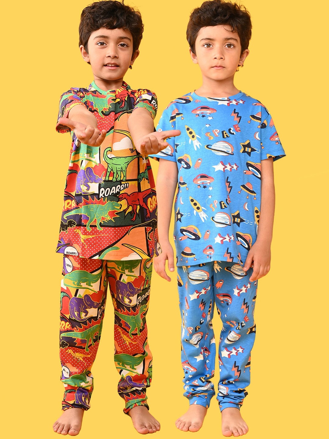 

Anthrilo Boys Pack Of 2 Conversational Printed Pure Cotton Night Suit, Blue